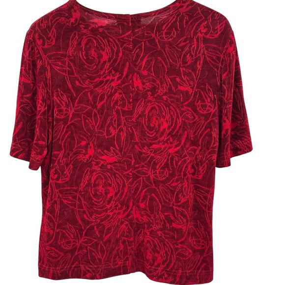 Vintage Y2K Slinky Deep Red Floral Monochromatic Short Sleeve Top Womens Medium - Picture 3 of 7